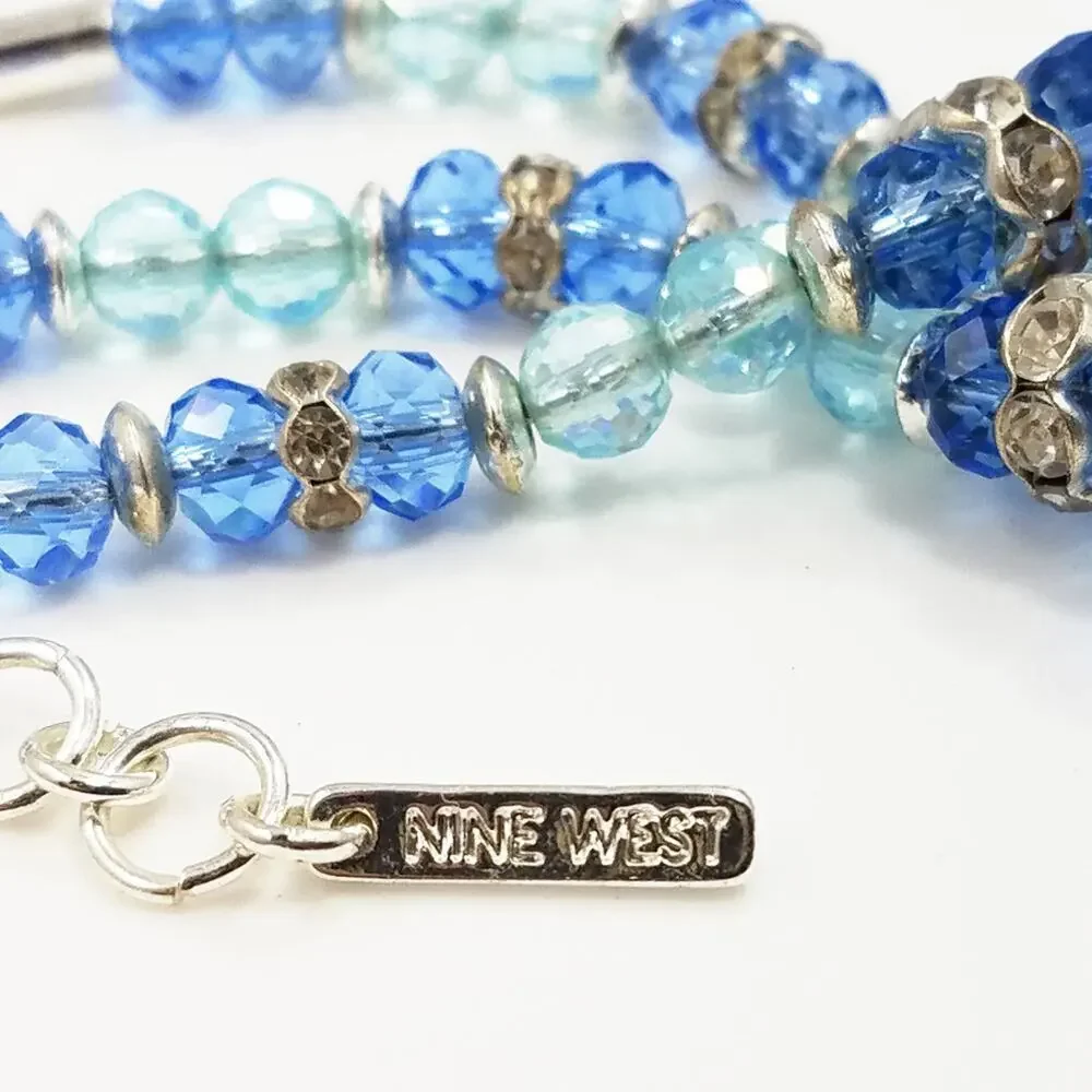 Nine West Blue Beads 3 Strand Snake Chain Necklace, 18 Inches